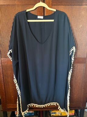 Navy Pom-Pom Swim Coverup
